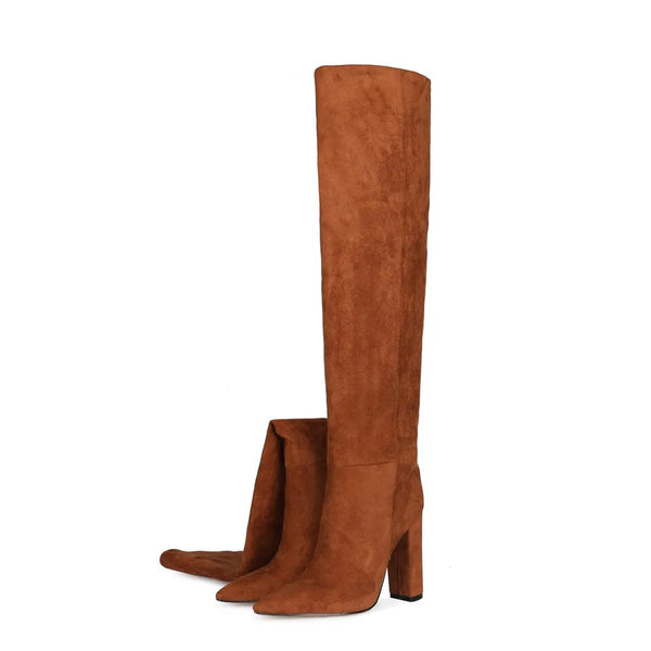 Santiag haute marron Daim Synthétique Femme - Bottes chic au talon carré