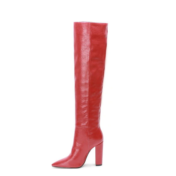 Santiag haute rouge Daim Synthétique Femme - Bottes rouges audacieuses à bout pointu