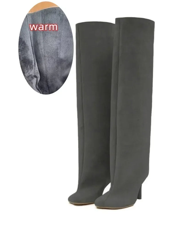 Santiag haute gris Daim Synthétique Femme - Bout carré et talon aiguille sophistiqué