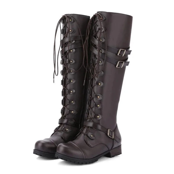 Santiag haute marron foncé Synthétique Femme - Bottes style militaire à boucles élégantes