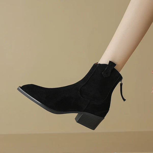 Santiag basse noir Daim Femme - Élégance rétro avec bout pointu