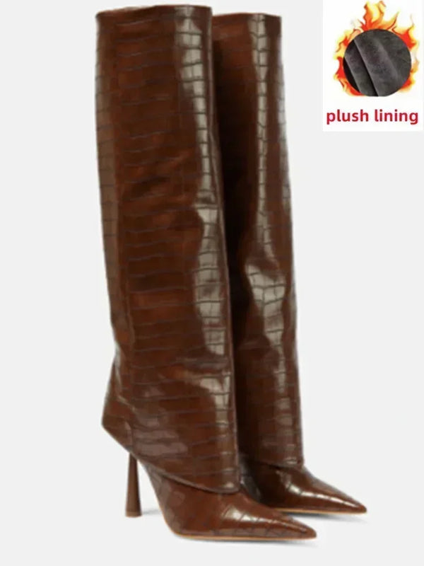 Santiag haute marron Synthétique Femme - Élégance texturée en motif crocodile