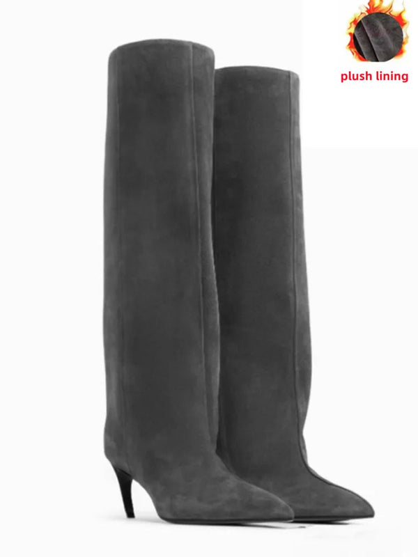 Santiag haute gris Daim Synthétique Femme - Élégantes bottes grises en daim synthétique