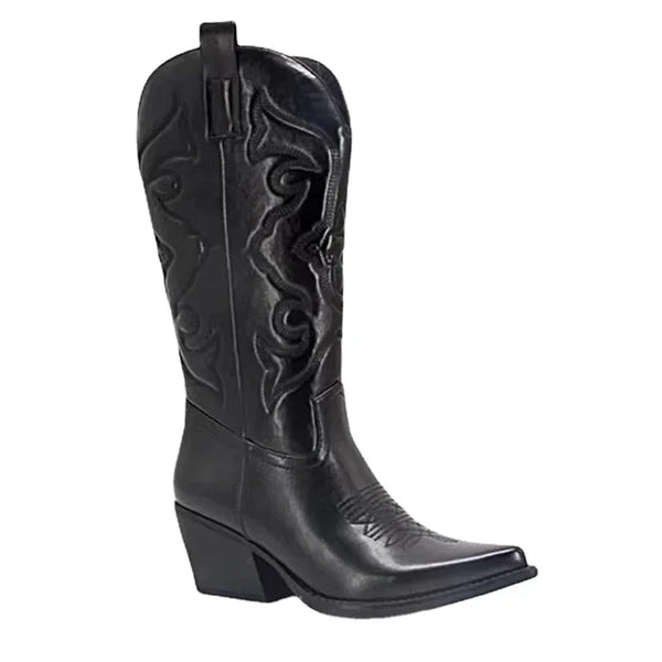 Santiag mi-haute noir Simili Cuir Homme - Coutures brodées style western authentique