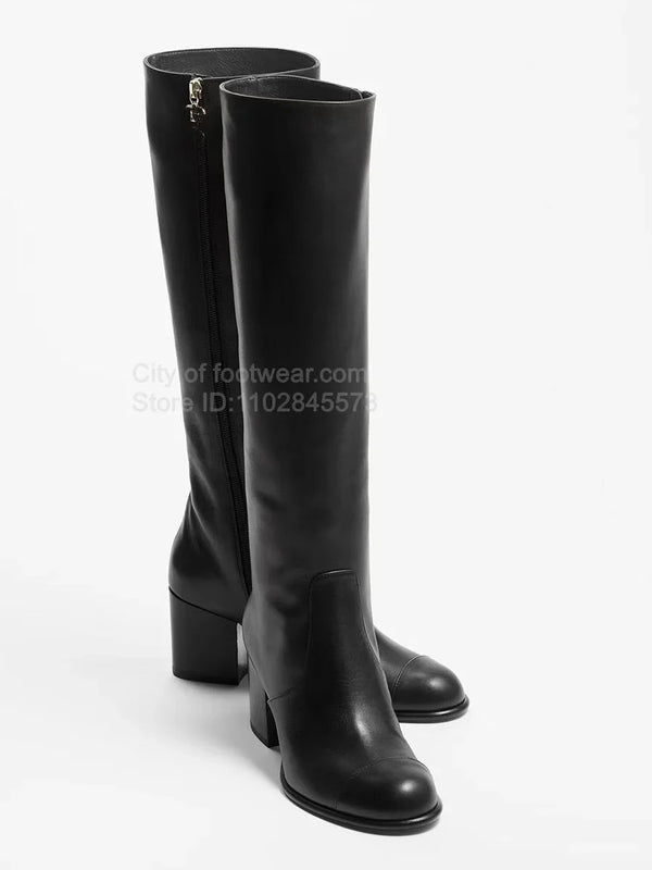 Santiag haute noir Simili Cuir Femme - Élégantes avec fermeture éclair latérale