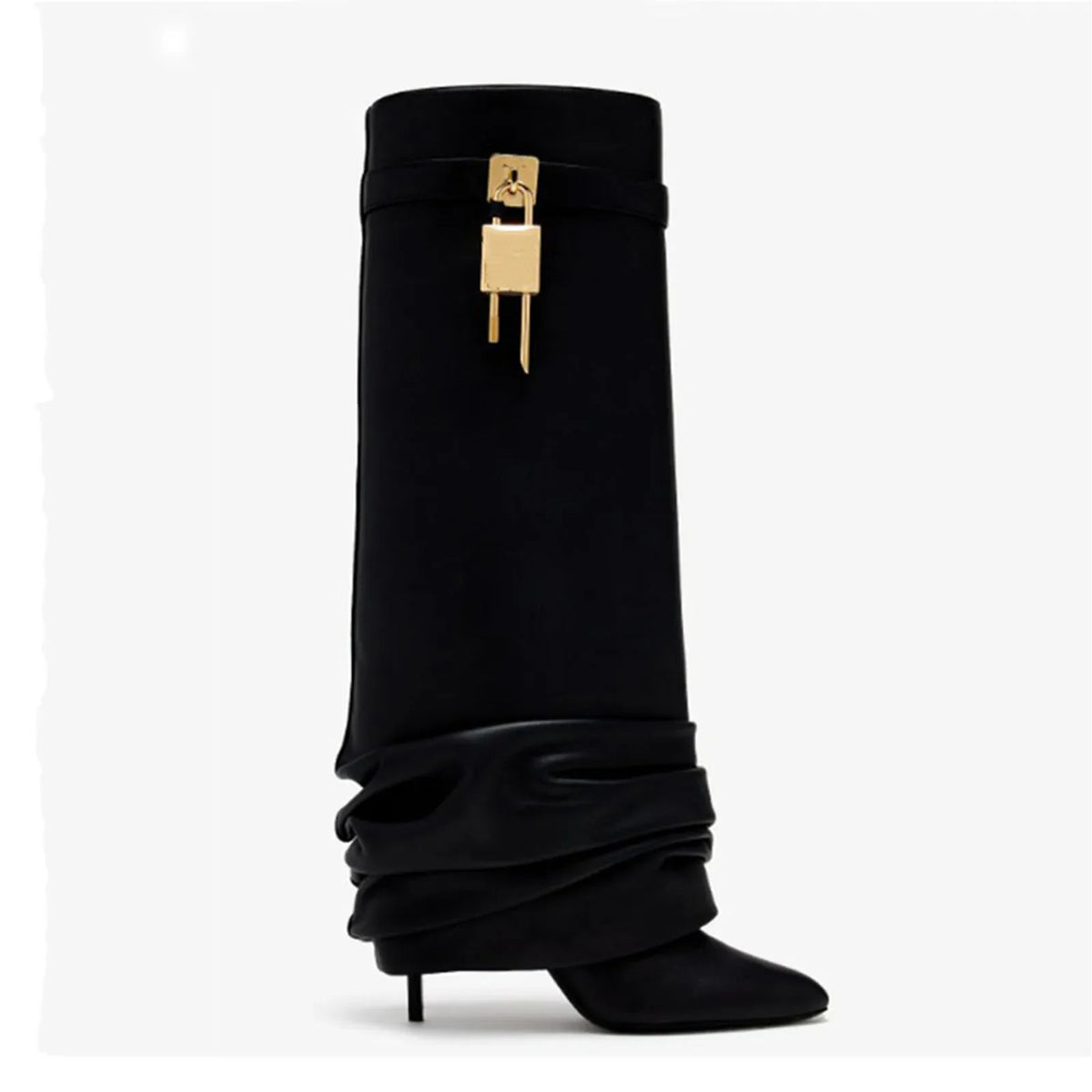 Botte haute noir Simili Cuir Homme - Style cowboy moderne avec cadenas doré 3