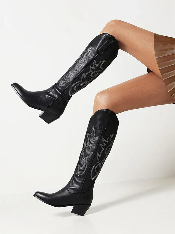 Santiag haute rose Simili Cuir Femme - Broderies florales roses élégantes et uniques