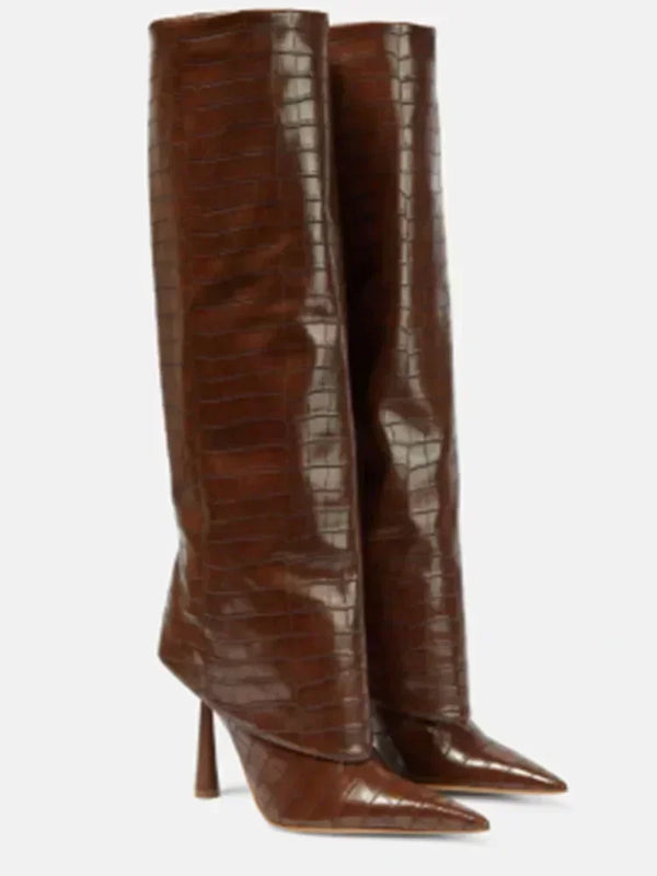 Santiag haute marron Synthétique Femme - Élégantes avec motif crocodile chic