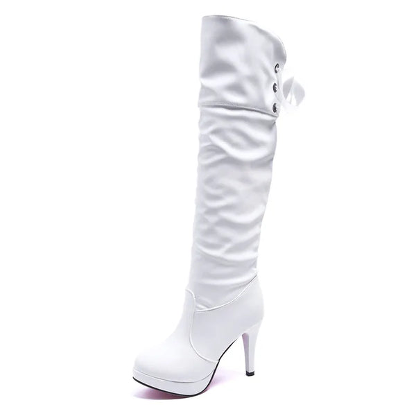 Botte haute blanc Simili Cuir Femme - Santiags blanches avec boutons décoratifs