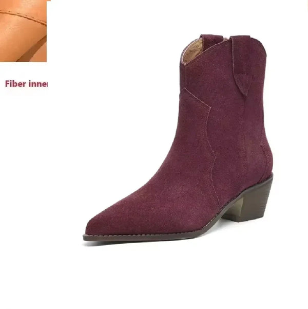 Santiag basse violet Daim Femme - Talon carré stable et bout pointu