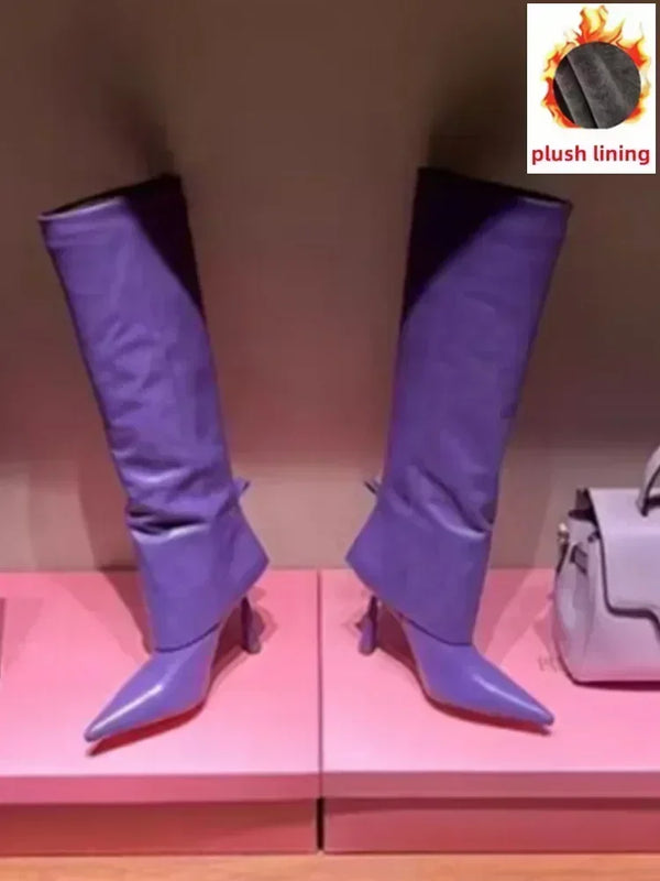 Santiag haute violet Synthétique Femme - Bottes violettes élégantes en cuir lisse