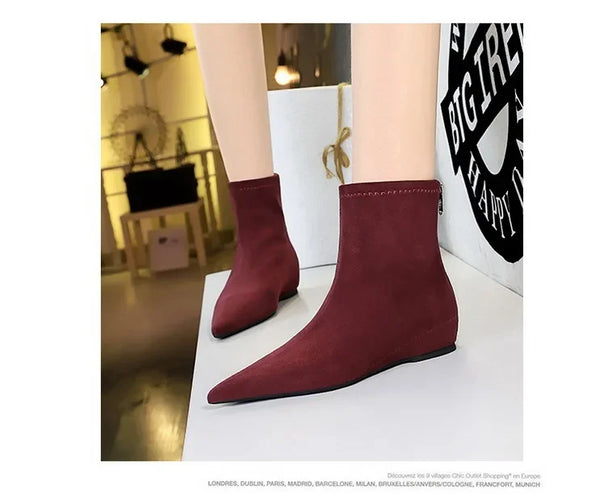 Santiag mi-haute marron Daim Femme - Bout pointu et fermeture éclair arrière