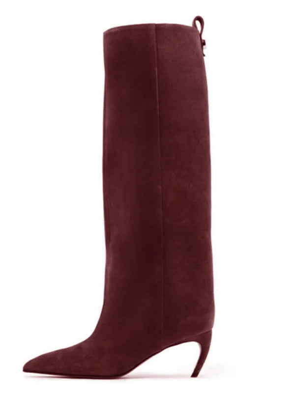 Santiag haute rouge Daim Synthétique Femme - Élégance sobre avec talon fin