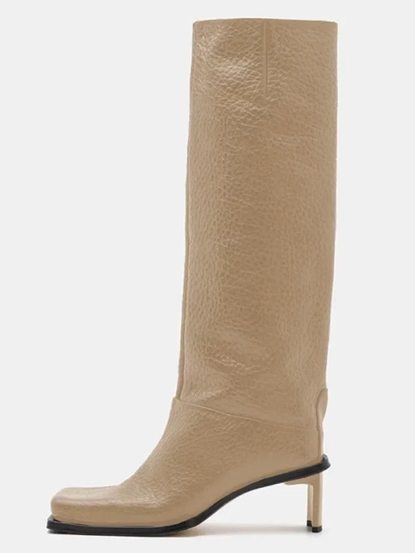 Santiag haute beige Synthétique Femme - Allure chic avec talon carré élégant