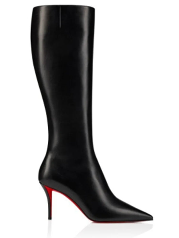Santiag haute noir Synthétique Femme - Semelle rouge élégante et talon fin
