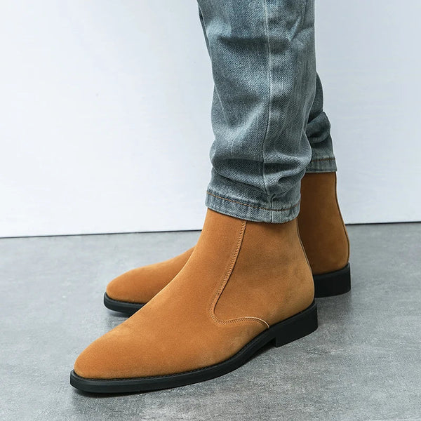 Santiag mi-haute camel Daim Synthétique Homme - Élégance moderne à bout arrondi