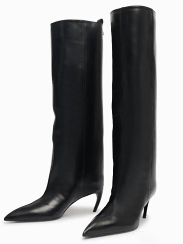 Santiag haute noir Synthétique Femme - Elégantes bottes à talons fins