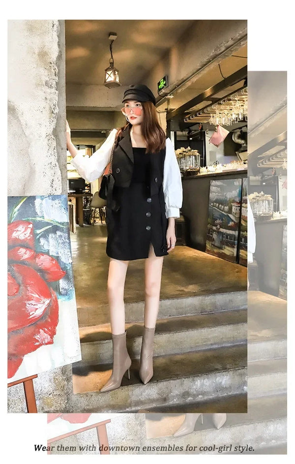 Santiag mi-haute marron Simili Cuir Femme - Élégance avec talon aiguille et couture fine