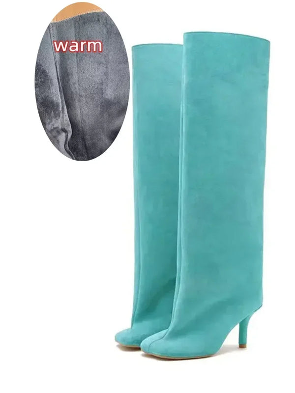 Santiag haute bleu Daim Synthétique Femme - Élégance bleue avec talon fin