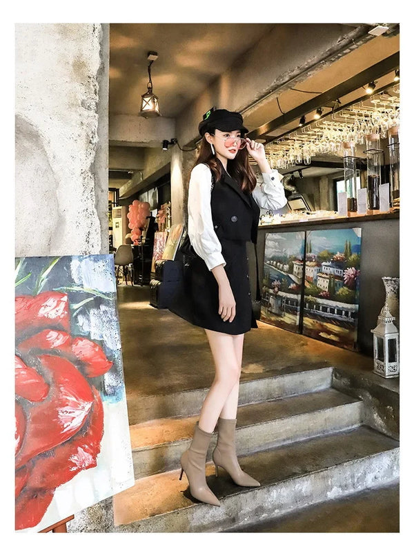 Santiag mi-haute beige Simili Cuir Femme - Bout pointu et talon aiguille moderne