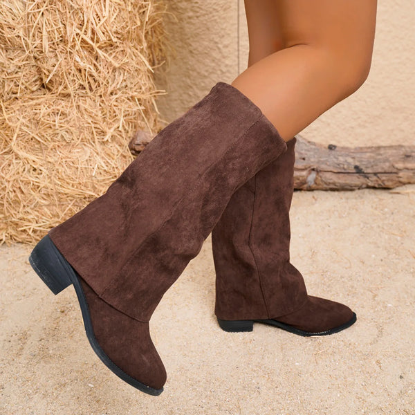 Santiag haute noir Daim Synthétique Femme - Silhouette élégante avec bout arrondi