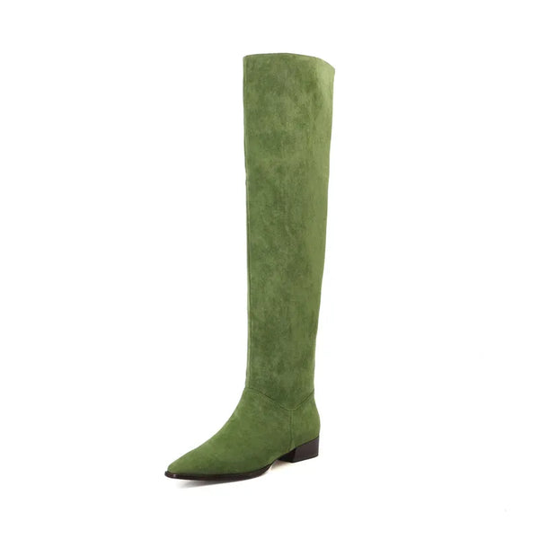 Santiag haute vert Daim Femme - Bottes élégantes à bout pointu unique
