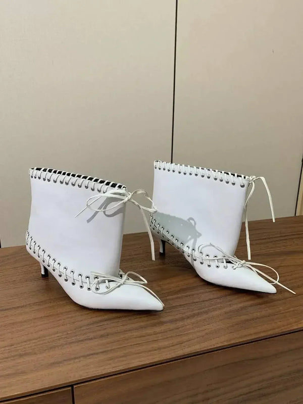 Santiag mi-haute argenté Synthétique Femme - Style élégant avec laçage corset