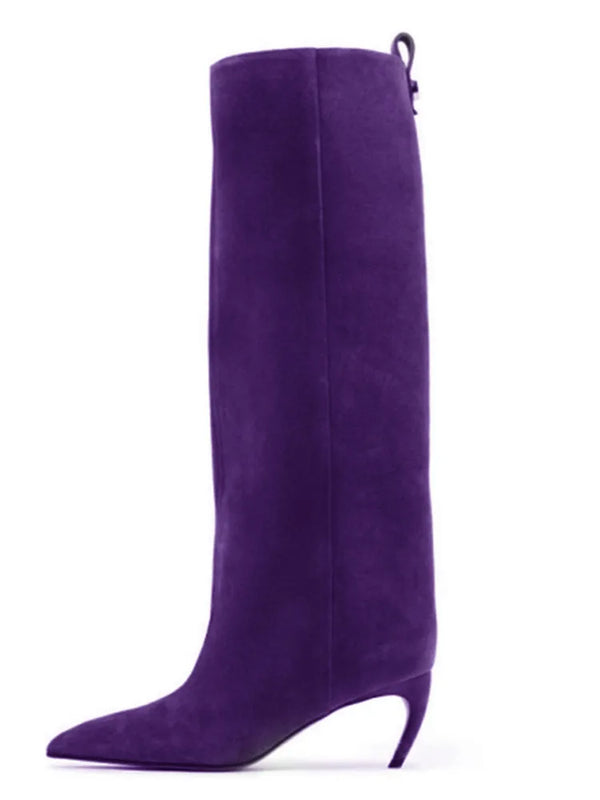 Santiag haute violet Daim Femme - Élégance sophistiquée au talon fin