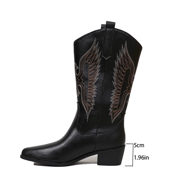 Santiag haute marron Simili Cuir Femme - Broderies artistiques et classique bout pointu