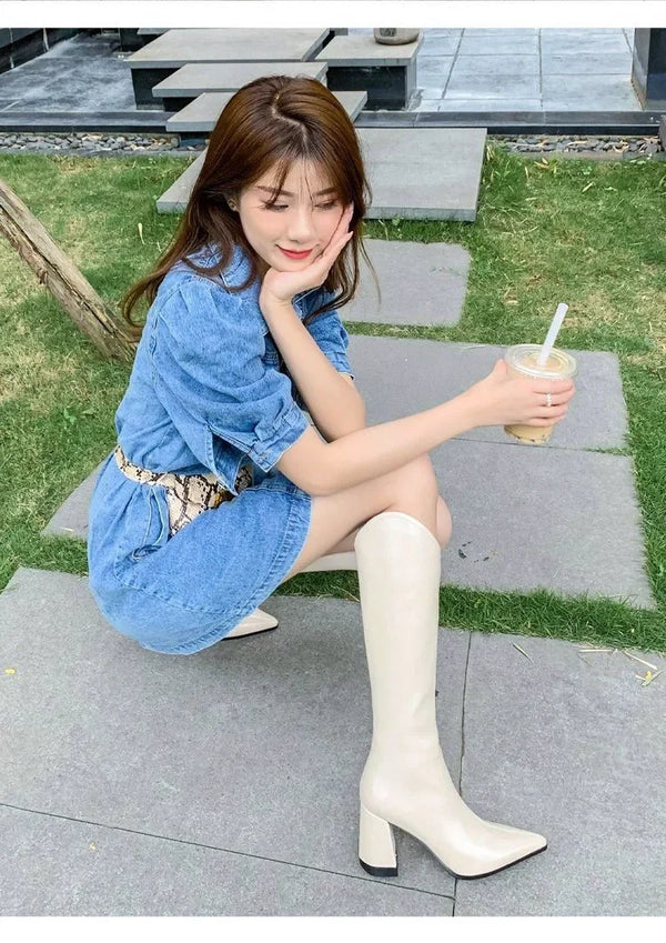 Santiag haute noir Simili Cuir Femme - Élégance audacieuse avec pointes et talons