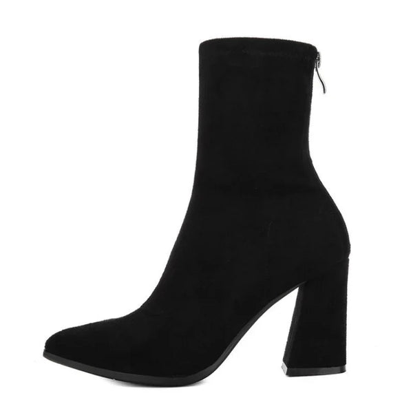 Santiag mi-haute noir Daim Femme - Bottines en daim noir à talon carré