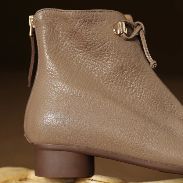 Santiag basse marron clair Cuir Femme - Bout pointu avec nœud papillon élégant