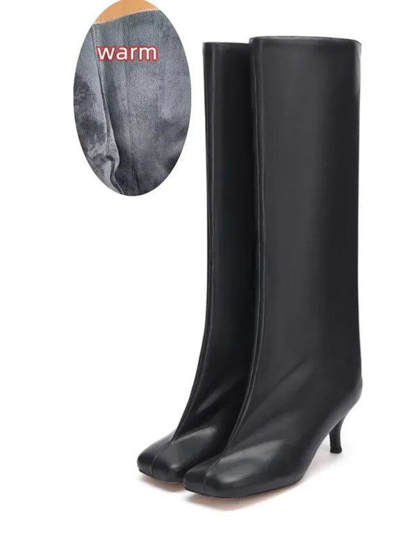 Santiag haute marron foncé Daim Synthétique Femme - Élégantes avec bout carré minimaliste