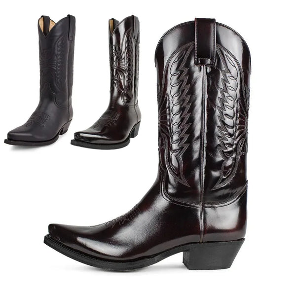 Santiag mi-haute marron foncé Simili Cuir Homme - Talon carré et coutures élégantes