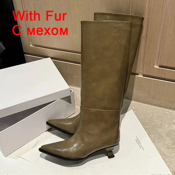 Santiag haute marron Cuir Femme - Bottes élégantes à talon moderne unique