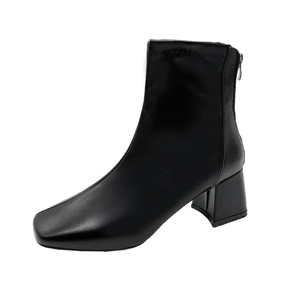 Santiag mi-haute noir Simili Cuir Femme - Bout carré élégant avec fermeture éclair