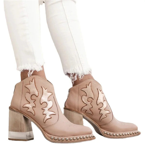 Santiag basse gris Synthétique Femme - Broderie western, clous métalliques modernes