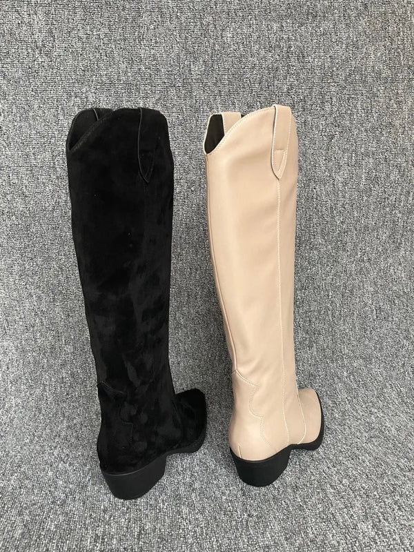 Santiag haute noir Daim Synthétique Femme - Style ethnique avec coutures élégantes