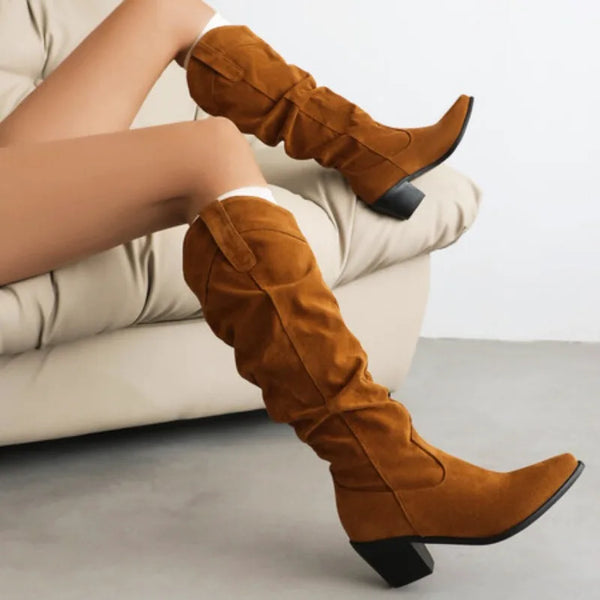 Santiag mi-haute marron Synthétique Femme - Talon carré et bout arrondi élégant