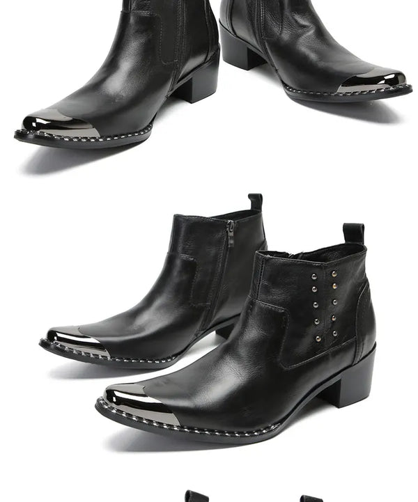 Santiag mi-haute noir Cuir Homme - Bout métallique et rivets punk