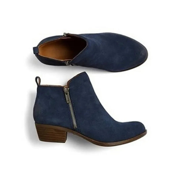 Santiag basse bleu Daim Femme - Talon bois, texture douce et chic