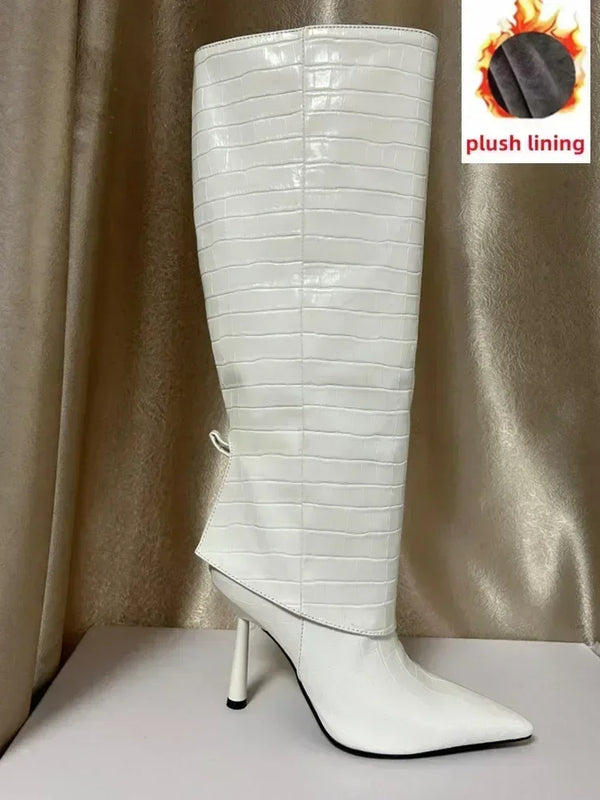 Santiag haute blanc Synthétique Femme - Élégance crocodile à talons fins