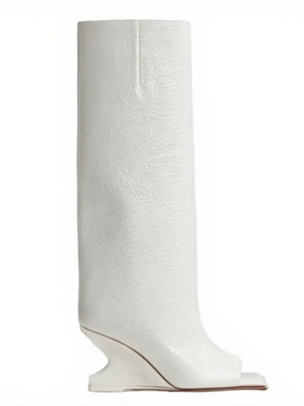 Santiag haute blanc Synthétique Femme - Talon sculptural et bout ouvert élégant