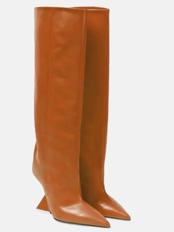 Santiag haute camel Synthétique Femme - Bottes audacieuses à talon étrange