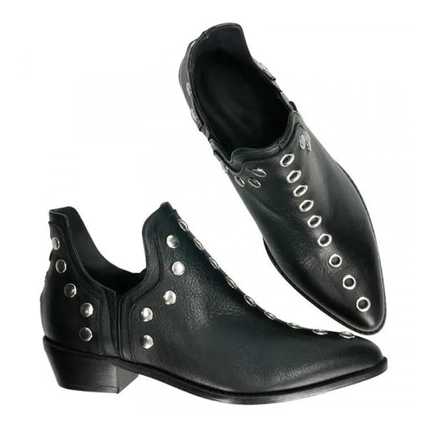 Santiag basse noir Simili Cuir Femme - Style rock avec clous et bout pointu