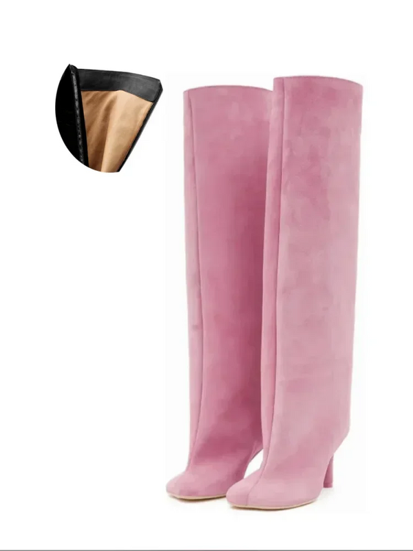 Santiag haute rose Daim Synthétique Femme - Bottes féminines rose en daim élégant