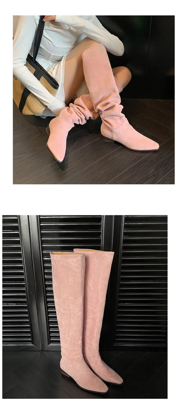 Santiag haute rose Daim Femme - Élégance avec allure subtile et moderne