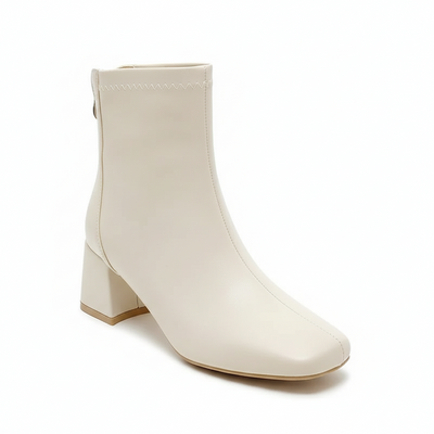 Bottine beige Simili Cuir Femme - Santiags modernes à bout carré distinctif