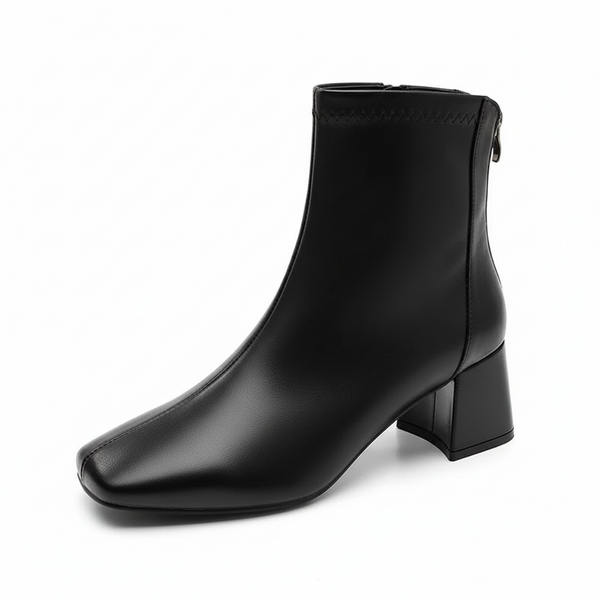 Bottine à talon noir Simili Cuir Femme - Santiags élégantes en simili cuir noir