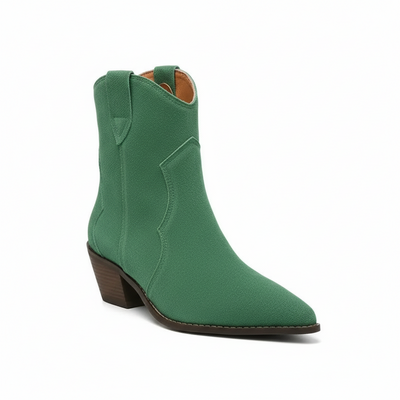Santiag mi-haute vert Daim Femme - Talon carré et bout pointu western